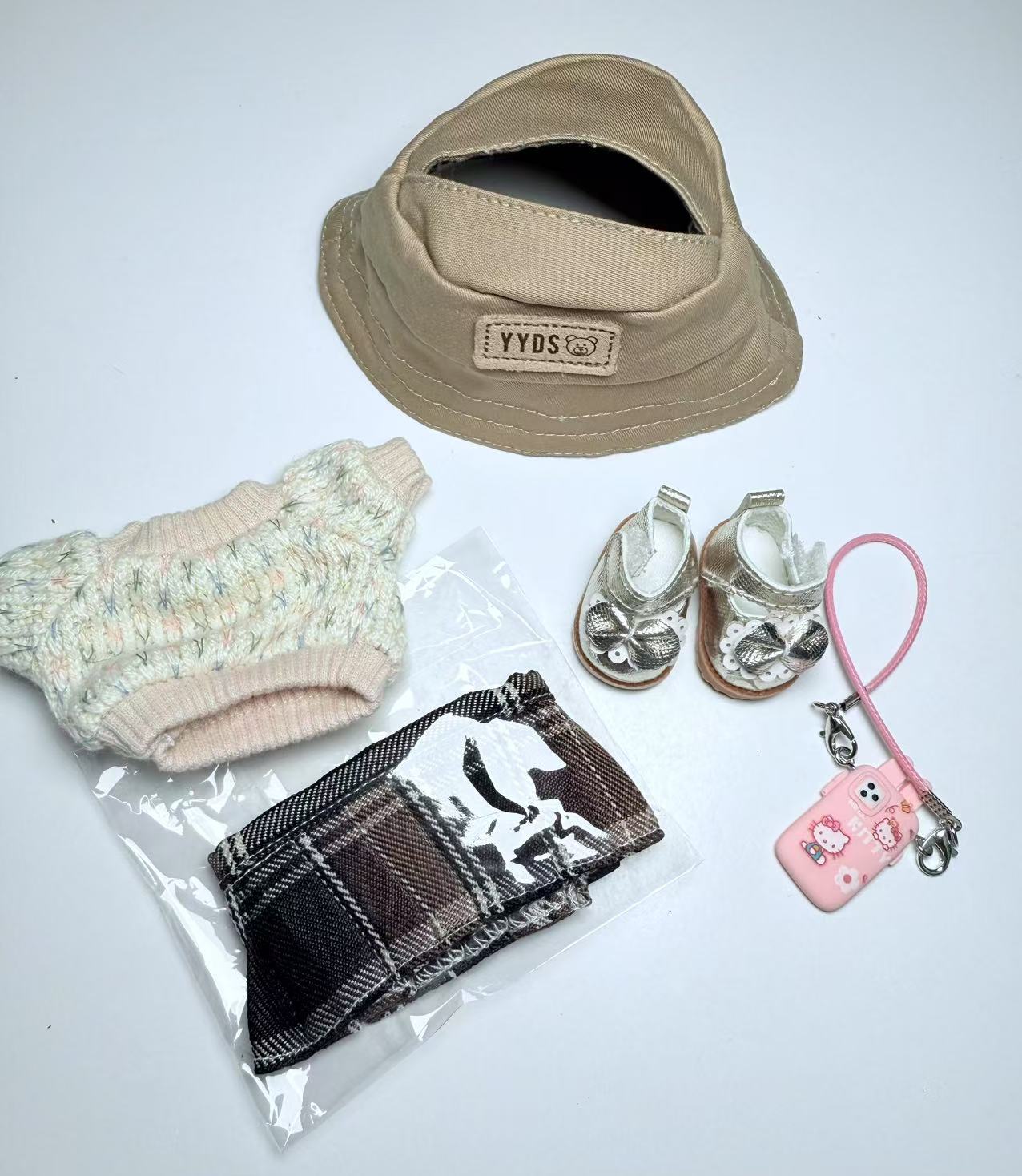 Beige Knited Sweater with Green JK Skirt Full Set - Labubu Clothes for Have A Seat - 2