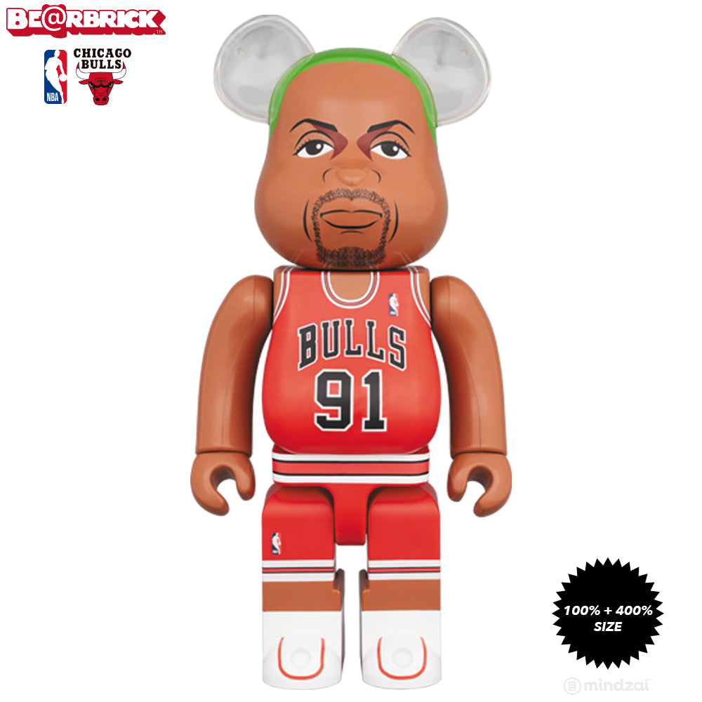 Dennis Rodman Chicago Bulls 100% + 400% Bearbrick Set by Medicom Toy x NBA