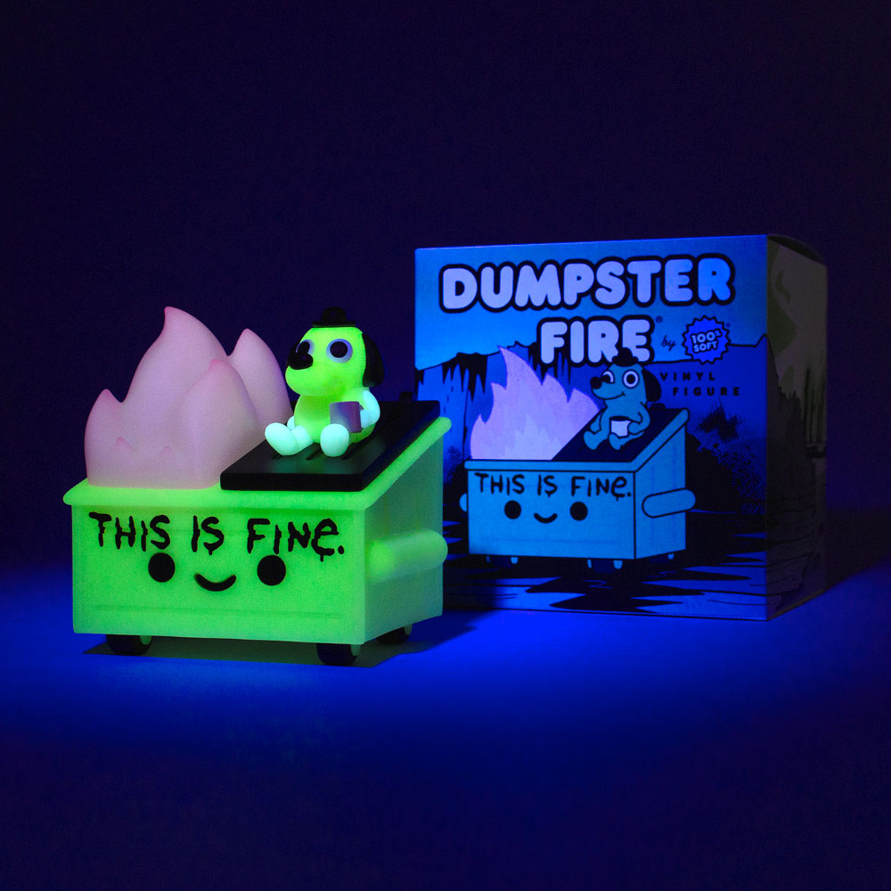 Dumpster Fire "This Is Fine" GID Vinyl Figure by 100% Soft