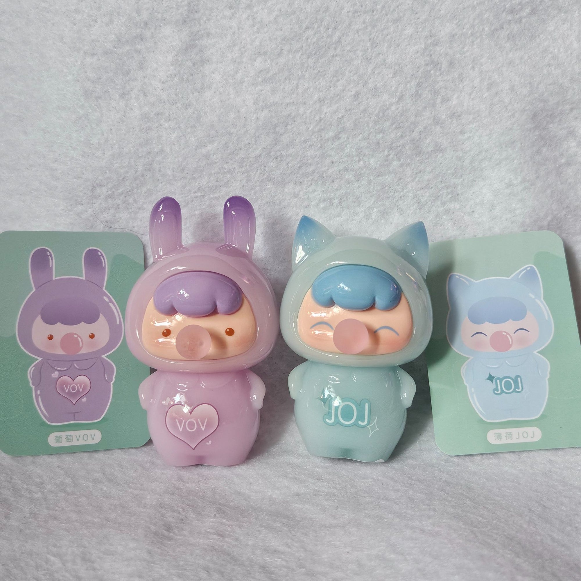 Purple rabbit and blue cat pair - Cute heart candy house - Tingswoo - 1