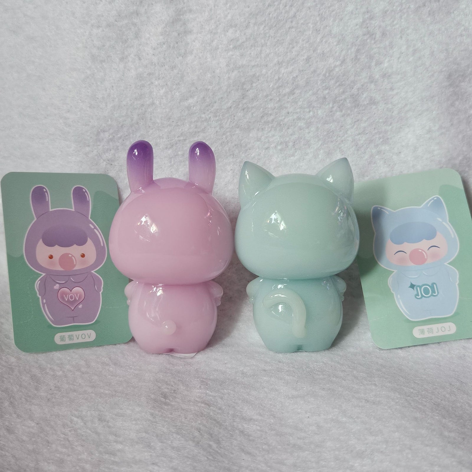 Purple rabbit and blue cat pair - Cute heart candy house - Tingswoo - 1