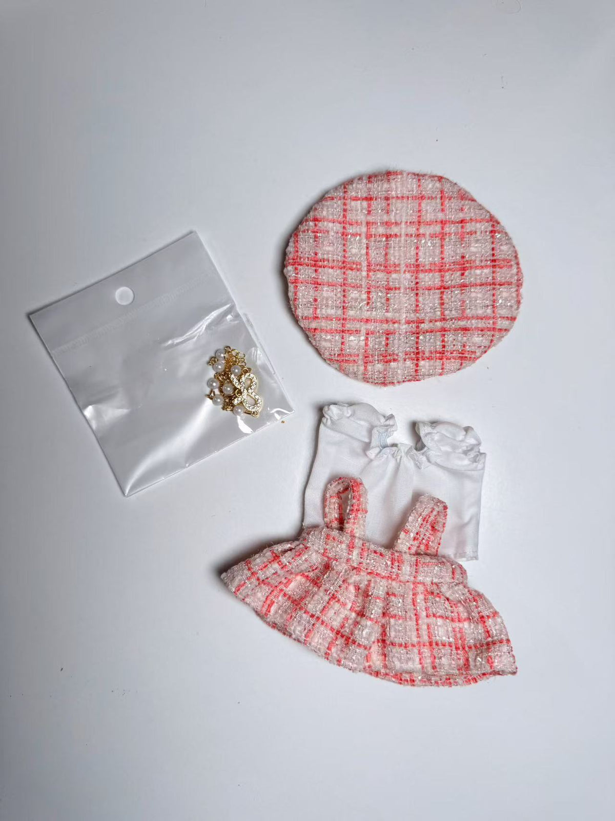  Classic Pink Grid Style Dress Set - Labubu Clothes for Have A Seat - 2