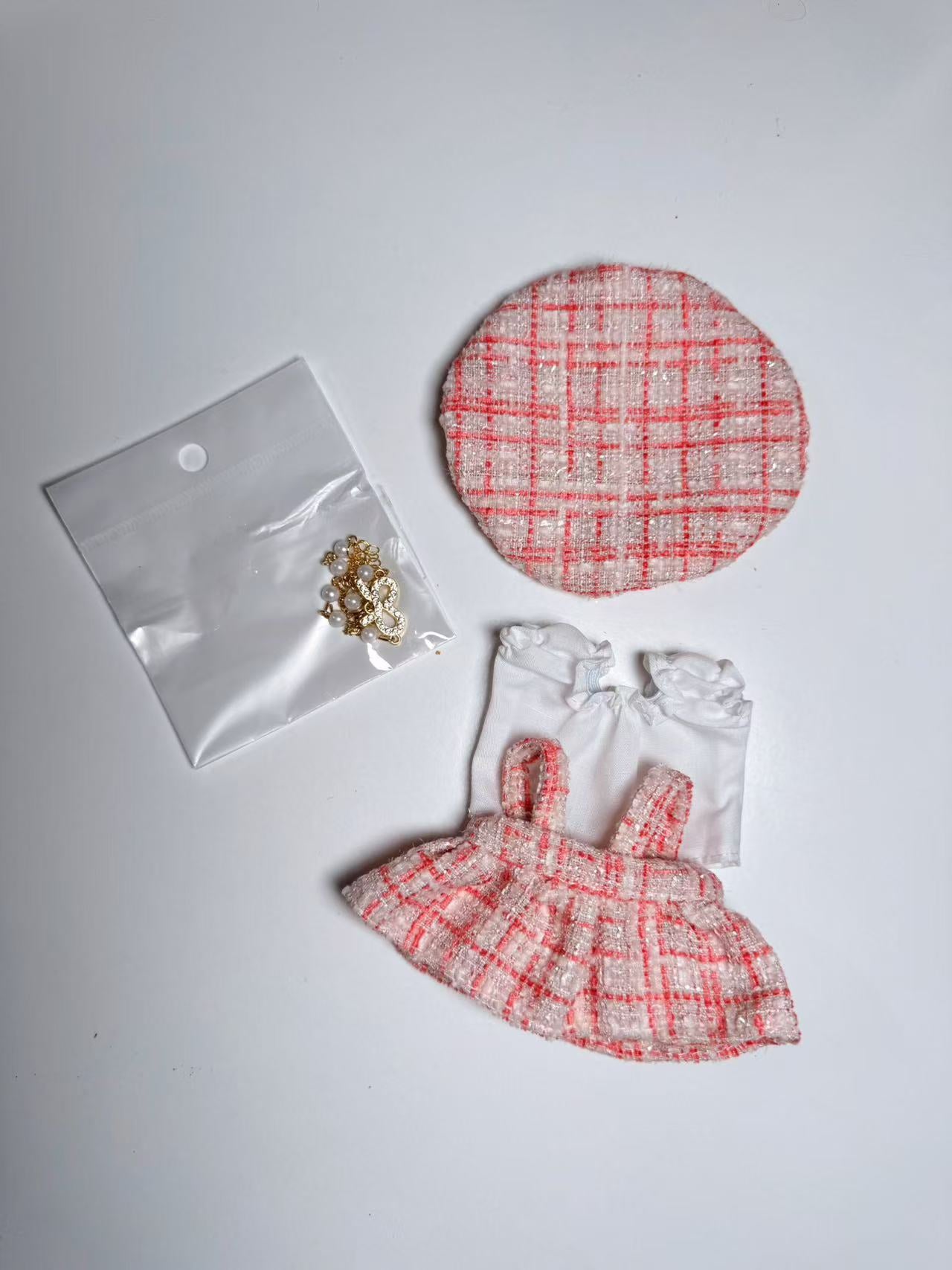  Classic Pink Grid Style Dress Set - Labubu Clothes for Have A Seat - 2