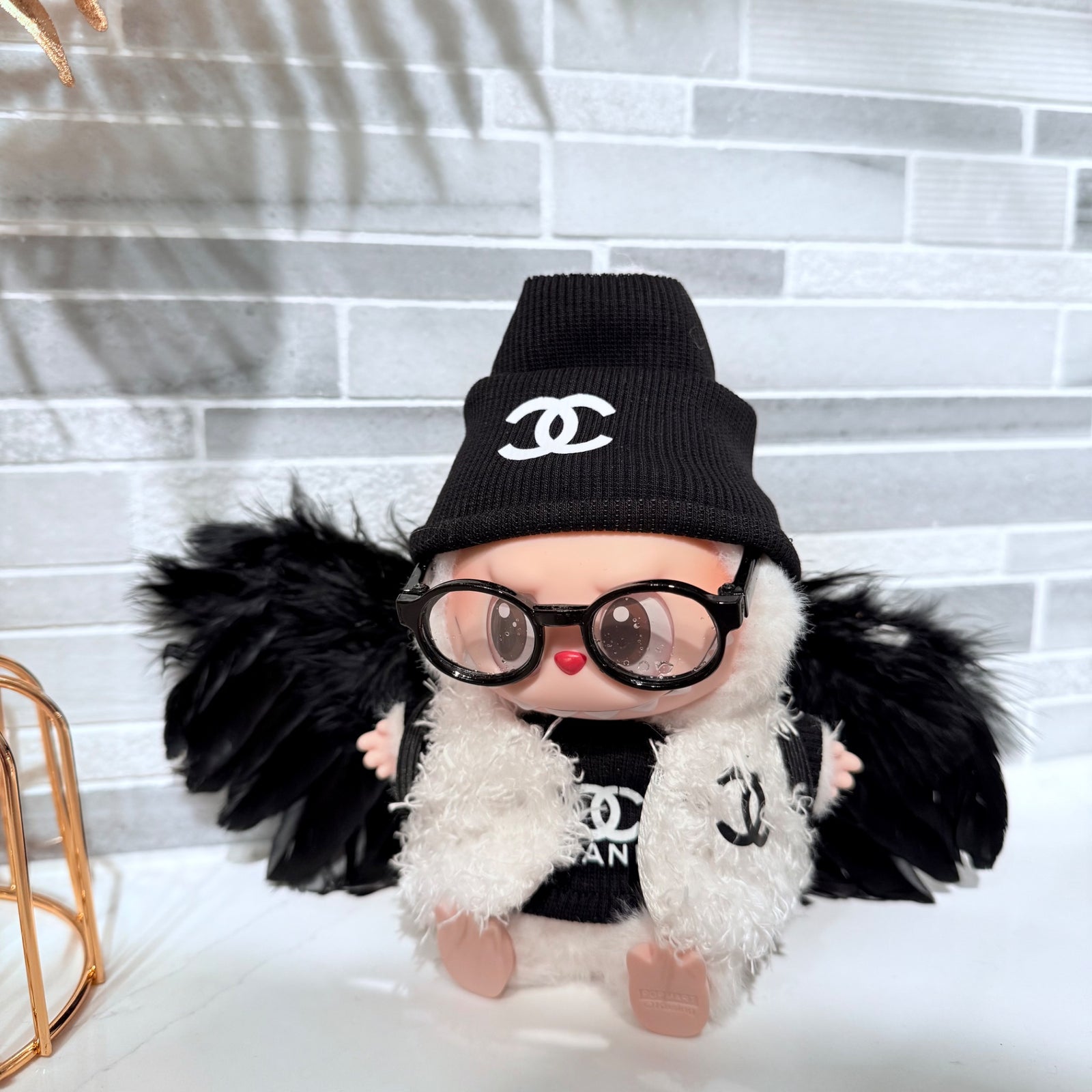 Black Angel Set + Black Wings - Labubu Clothes for Have A Seat  - 1