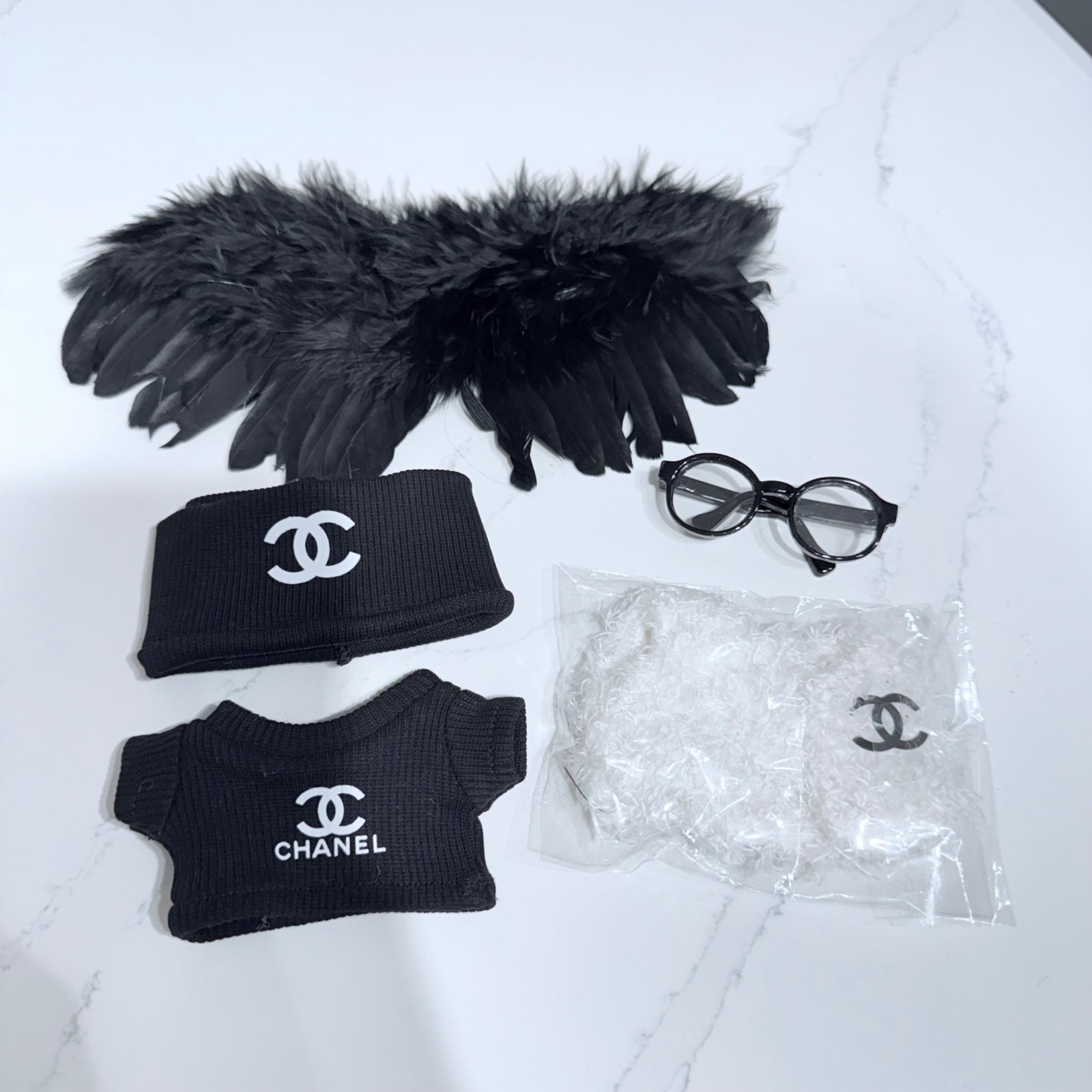 Black Angel Set + Black Wings - Labubu Clothes for Have A Seat  - 1