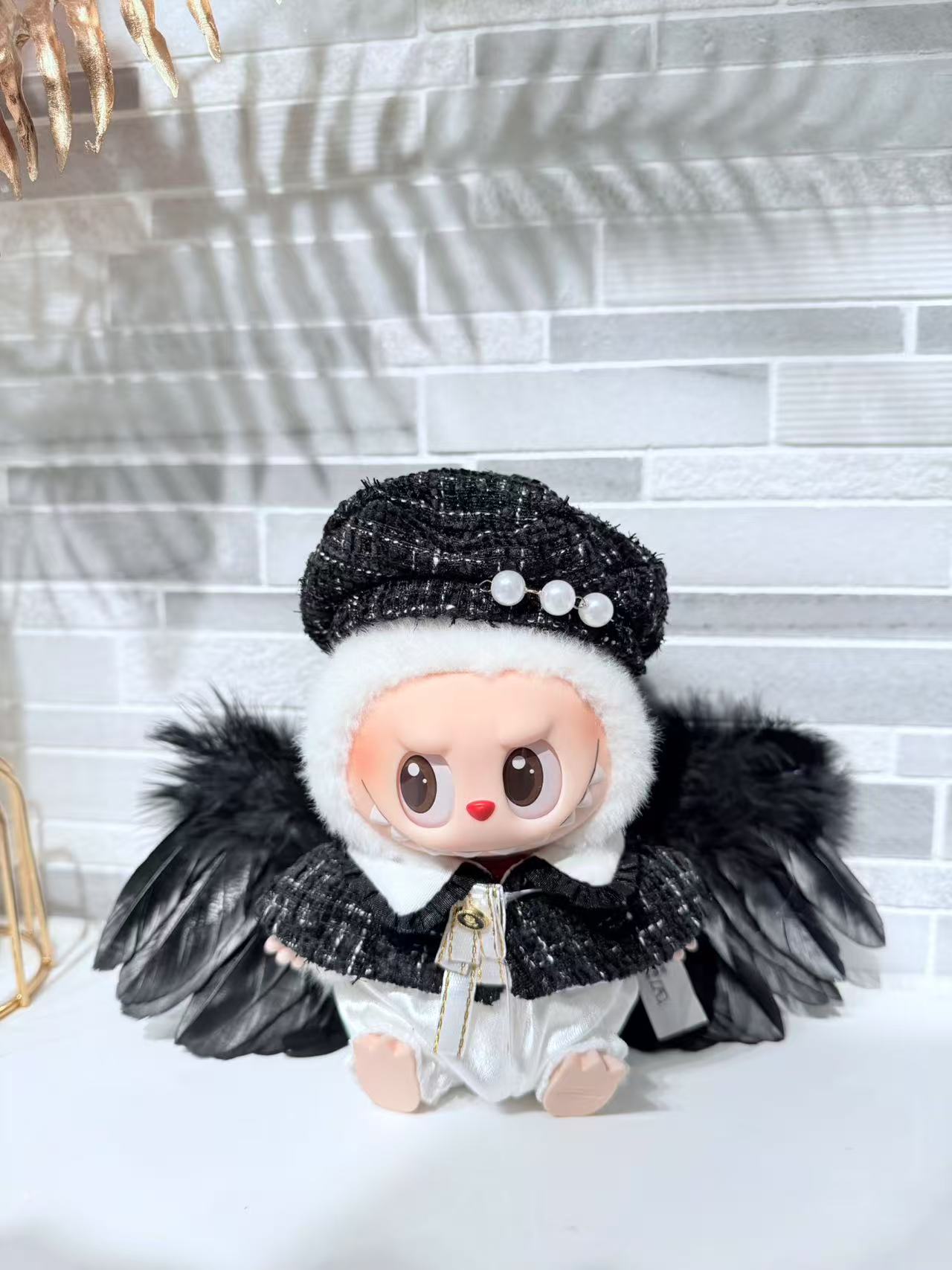 Black Cape Set With Hat and Wings - Labubu Clothes for Have A Seat  - 1