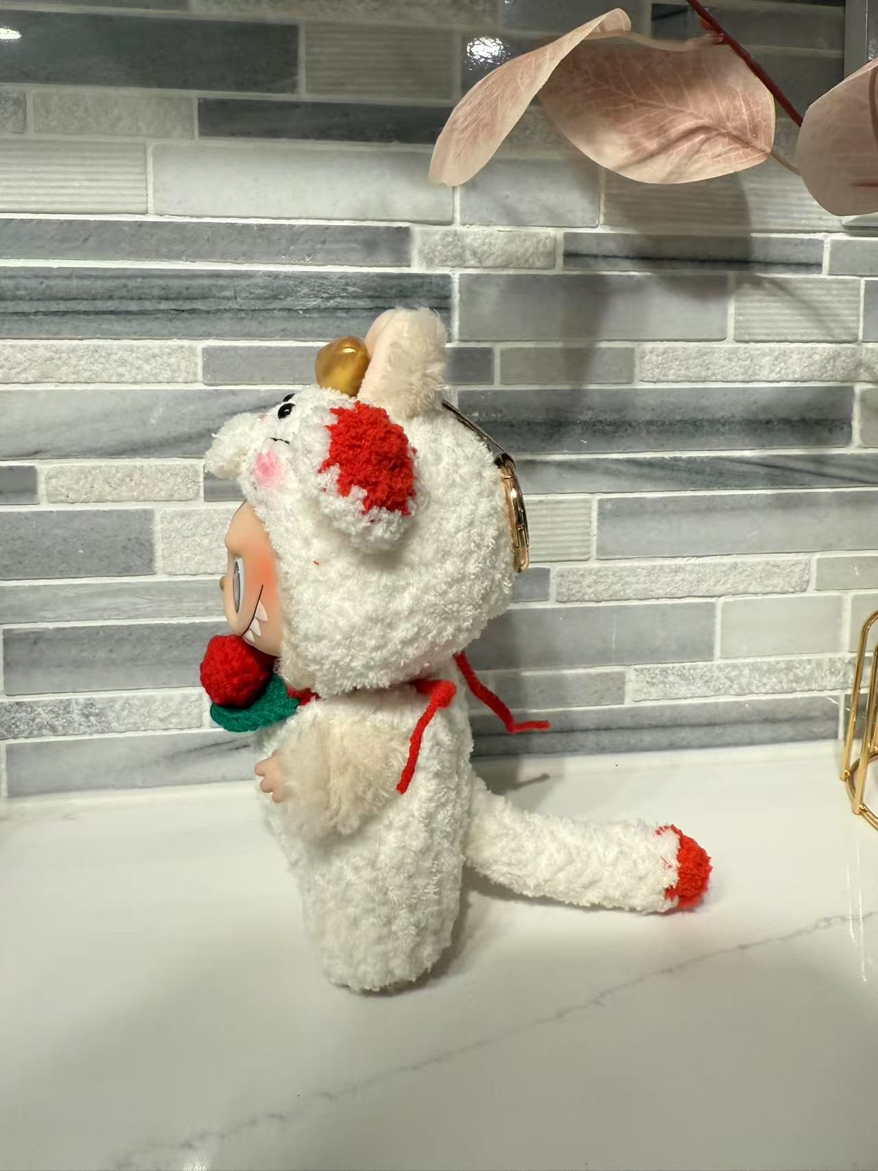 Crochet White Lucky Mouse - Labubu Clothes For Exciting Macaron