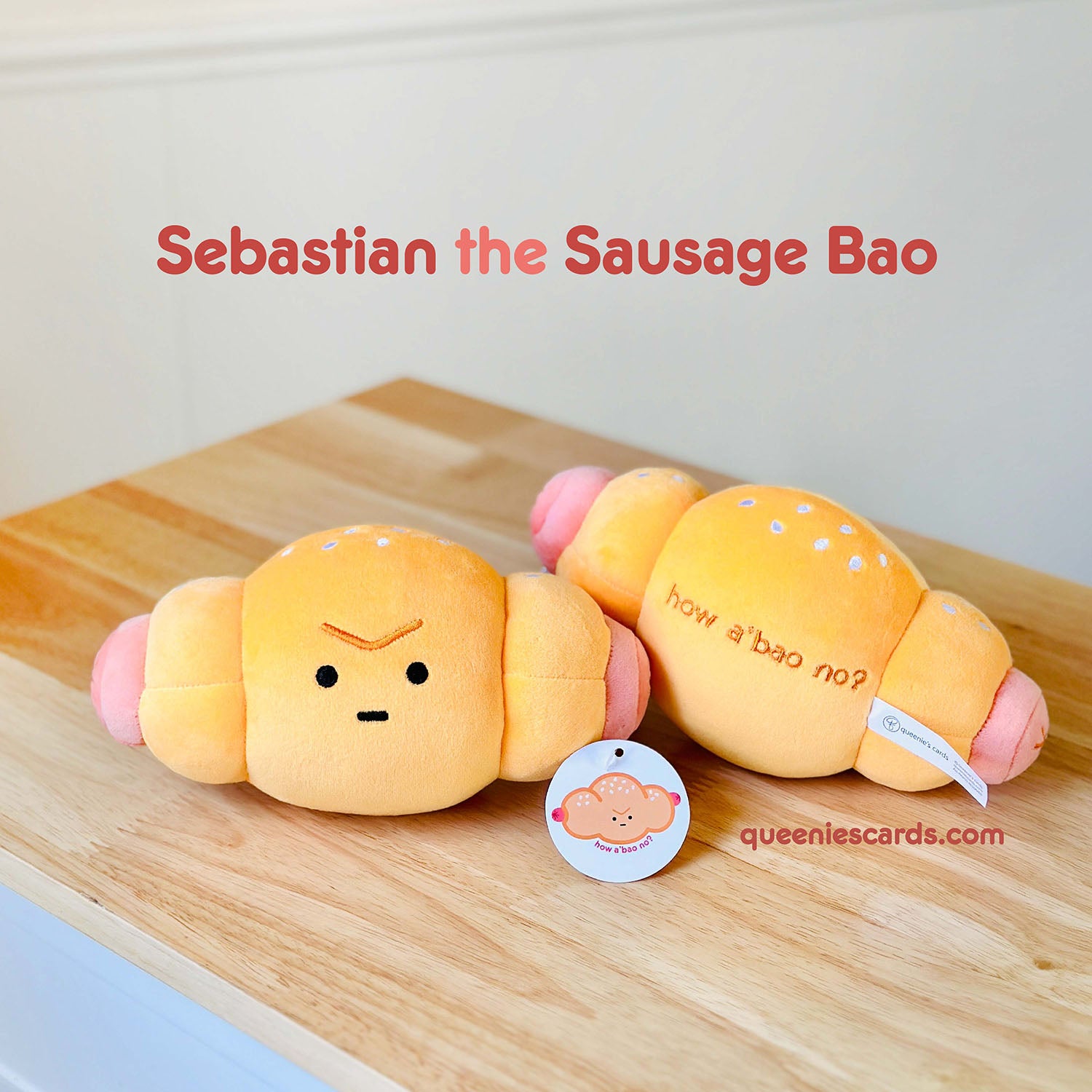 Sebastian the Sausage Bao Plushie by Queenie's Cards