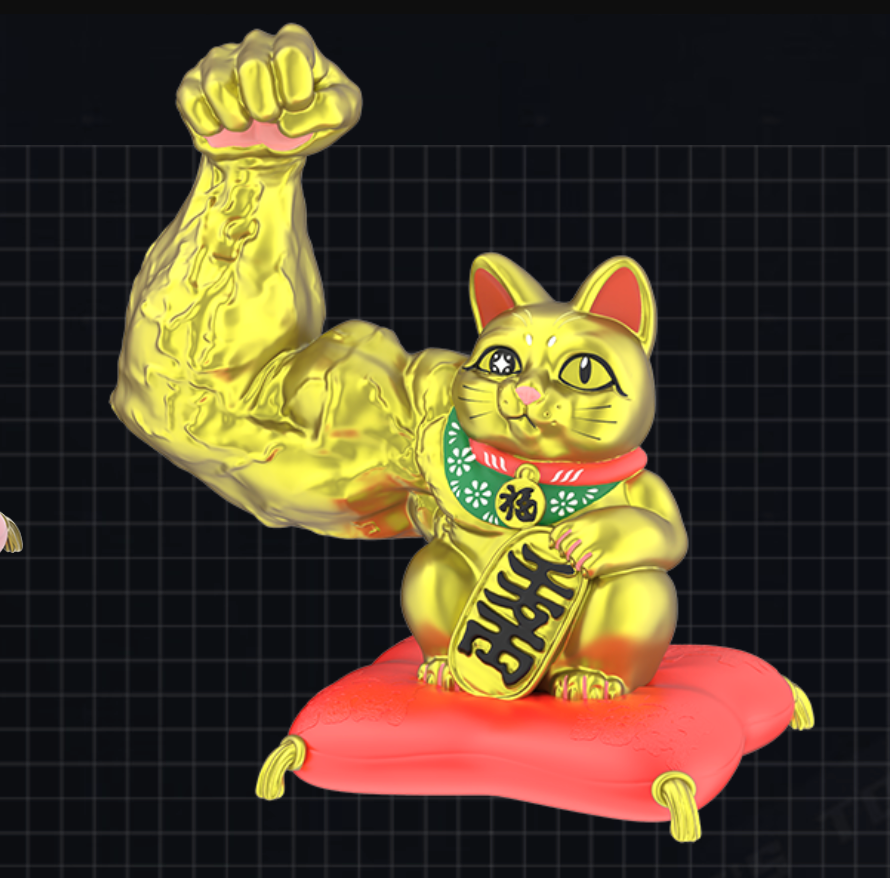 Golden Cat and Red Pillow - Great Power Fortune Classic Lucky Cat Series by TOP TOY