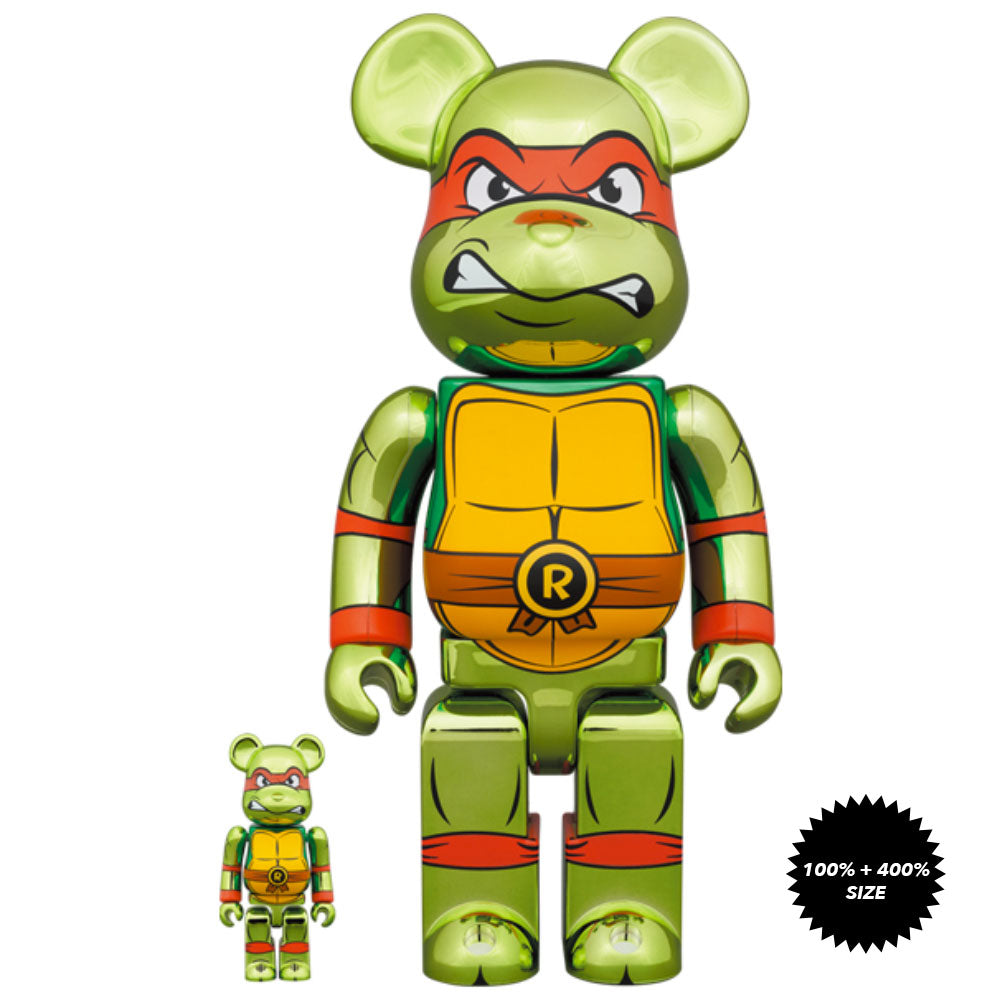 TMNT: Raphael (Chrome Ver.) 100% + 400% Bearbrick Set by Medicom Toy