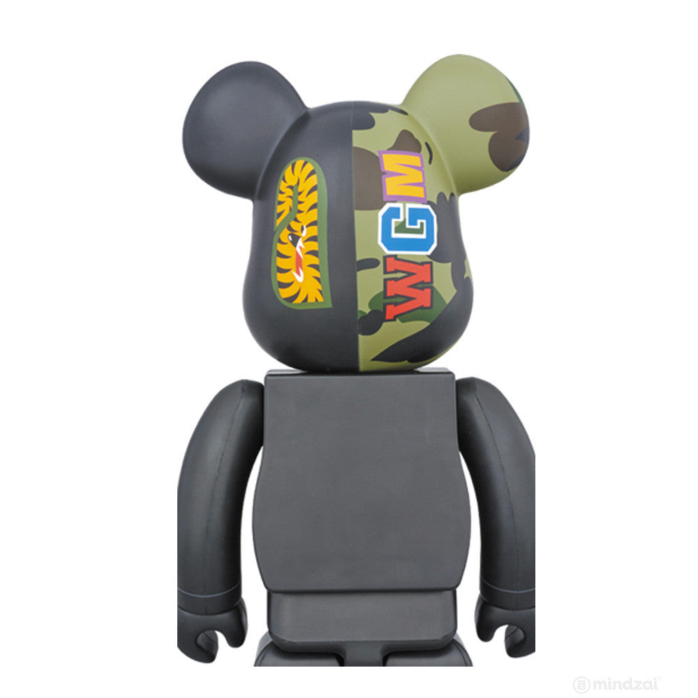 Black 1st Camo Shark Bearbrick % by Medicom Toy x Bape