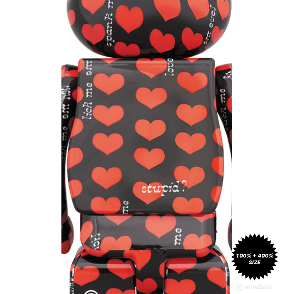 Hide Black Heart Pattern 100% + 400% Bearbrick Set by Medicom Toy
