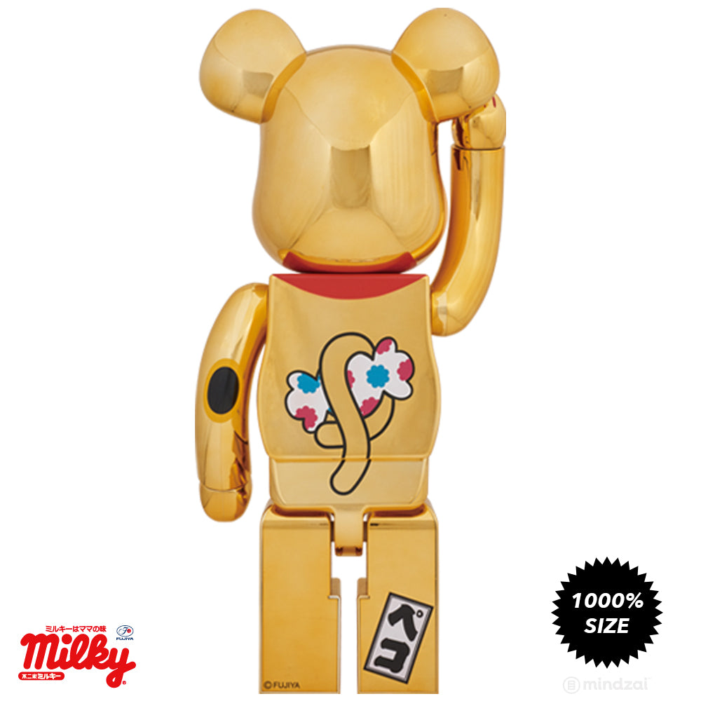 Peko Chan Lucky Cat Chrome Gold 1000% Bearbrick by Fujiya x Medicom Toy