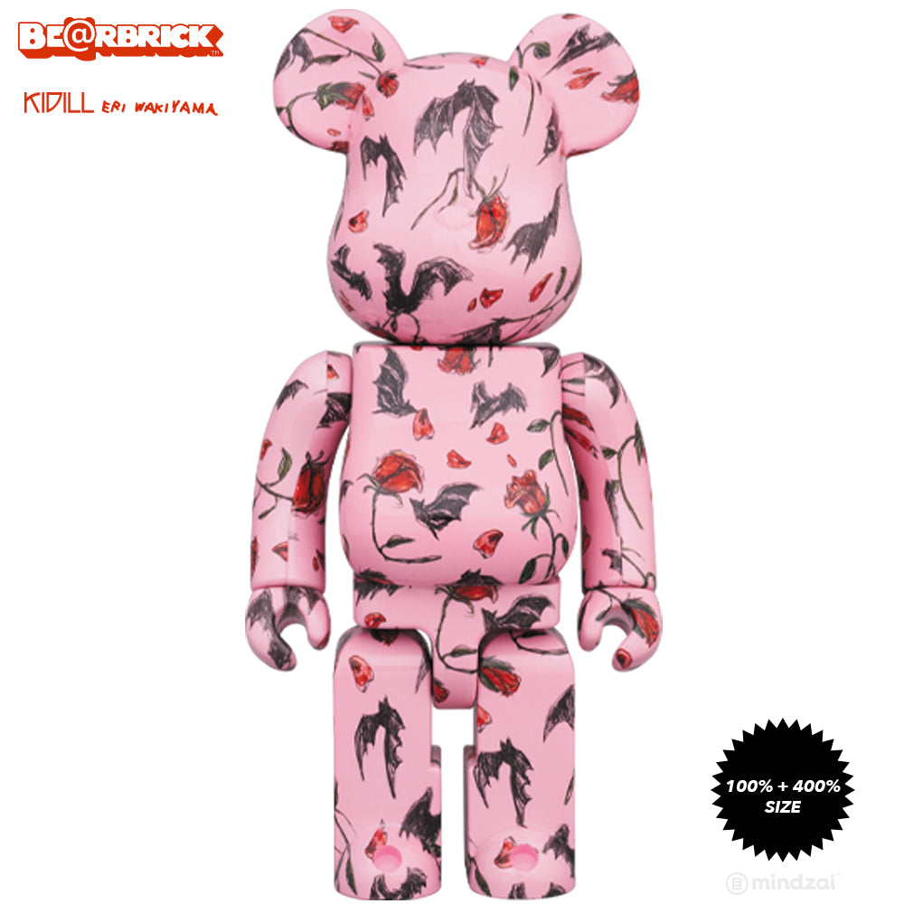 KIDILL × Eri Wakiyama Bat & Rose 100% + 400% Bearbrick Set - Pink Version