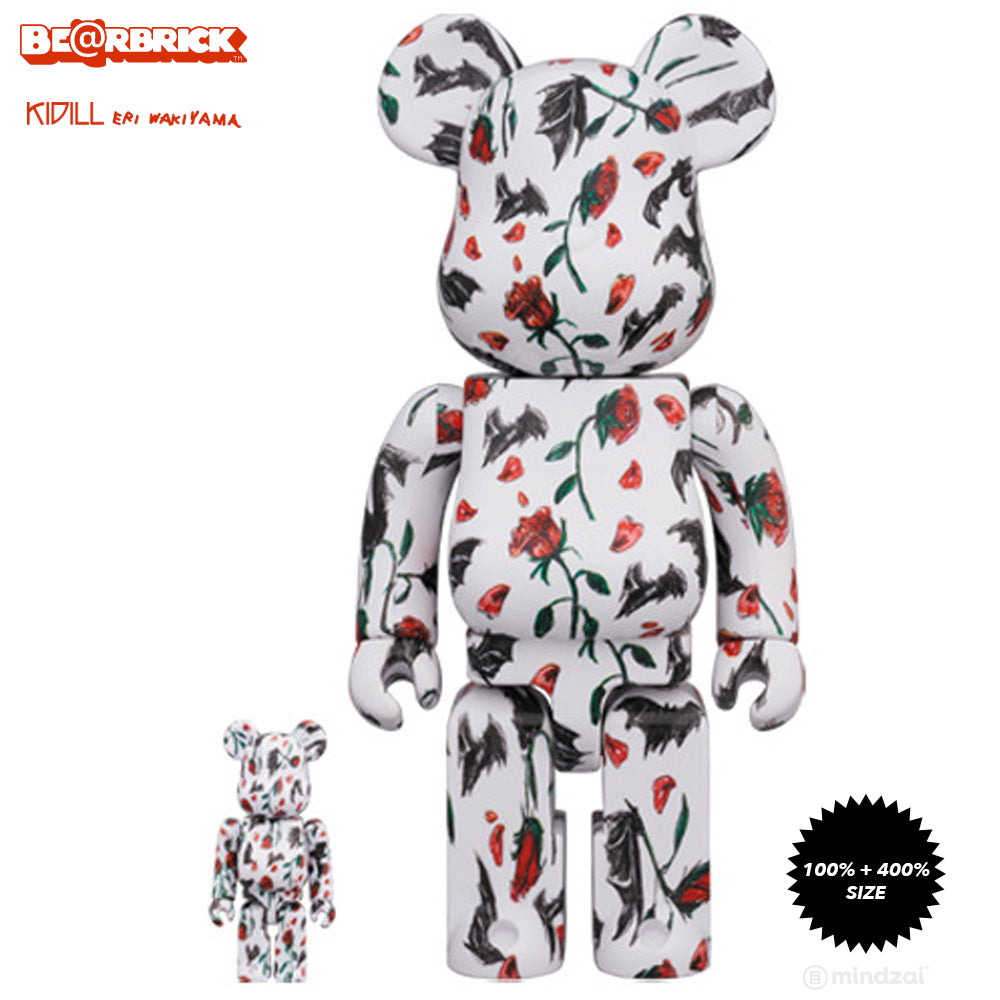 KIDILL × Eri Wakiyama Bat & Rose 100% + 400% Bearbrick Set - White Version