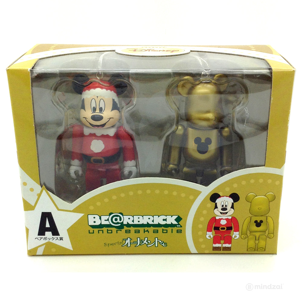 Disney Bearbrick Unbreakable - Happy Kuji A- Mickey Mouse Santa Suit and Gold Metallic Version (2 PK)