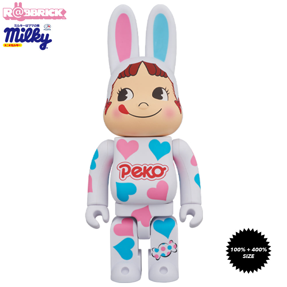 Kigurumi Peko Chan Heart 100% and 400% Rabbrick Bearbrick Set by Fujiya x Medicom Toy