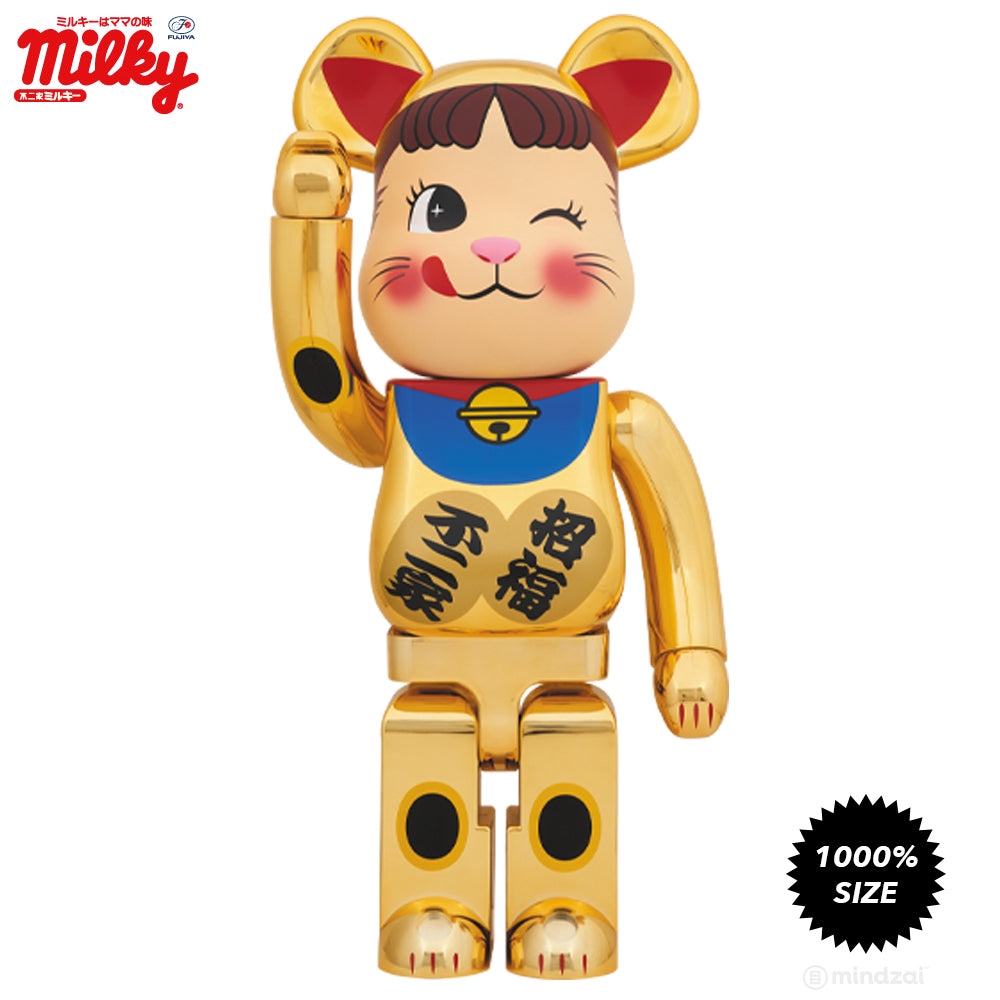 Peko Chan Lucky Cat #2 Chrome Gold 1000% Bearbrick by Fujiya x Medicom Toy