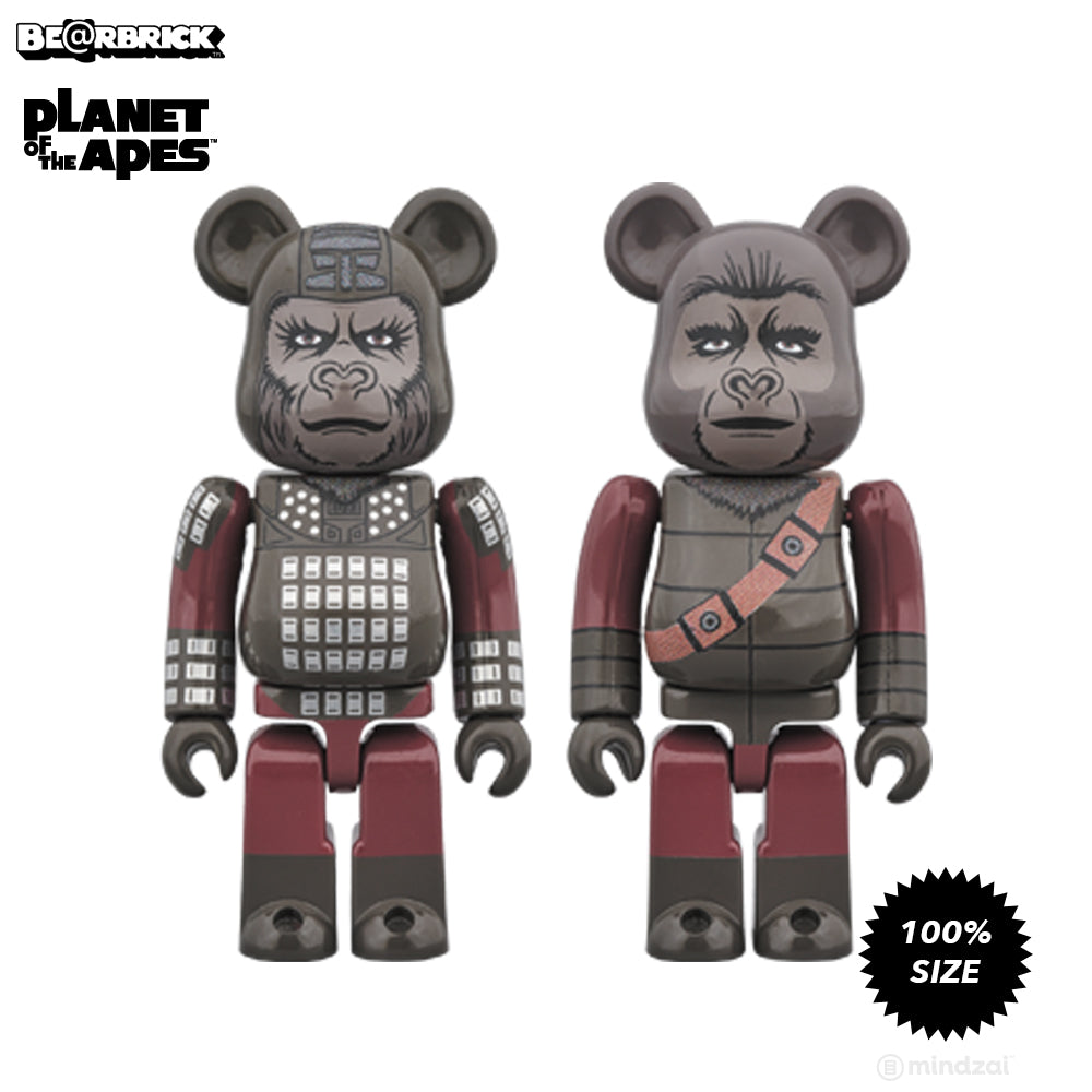 Planet Of The Apes General Ursus &amp; Soldier 100% Bearbrick 2-Pack