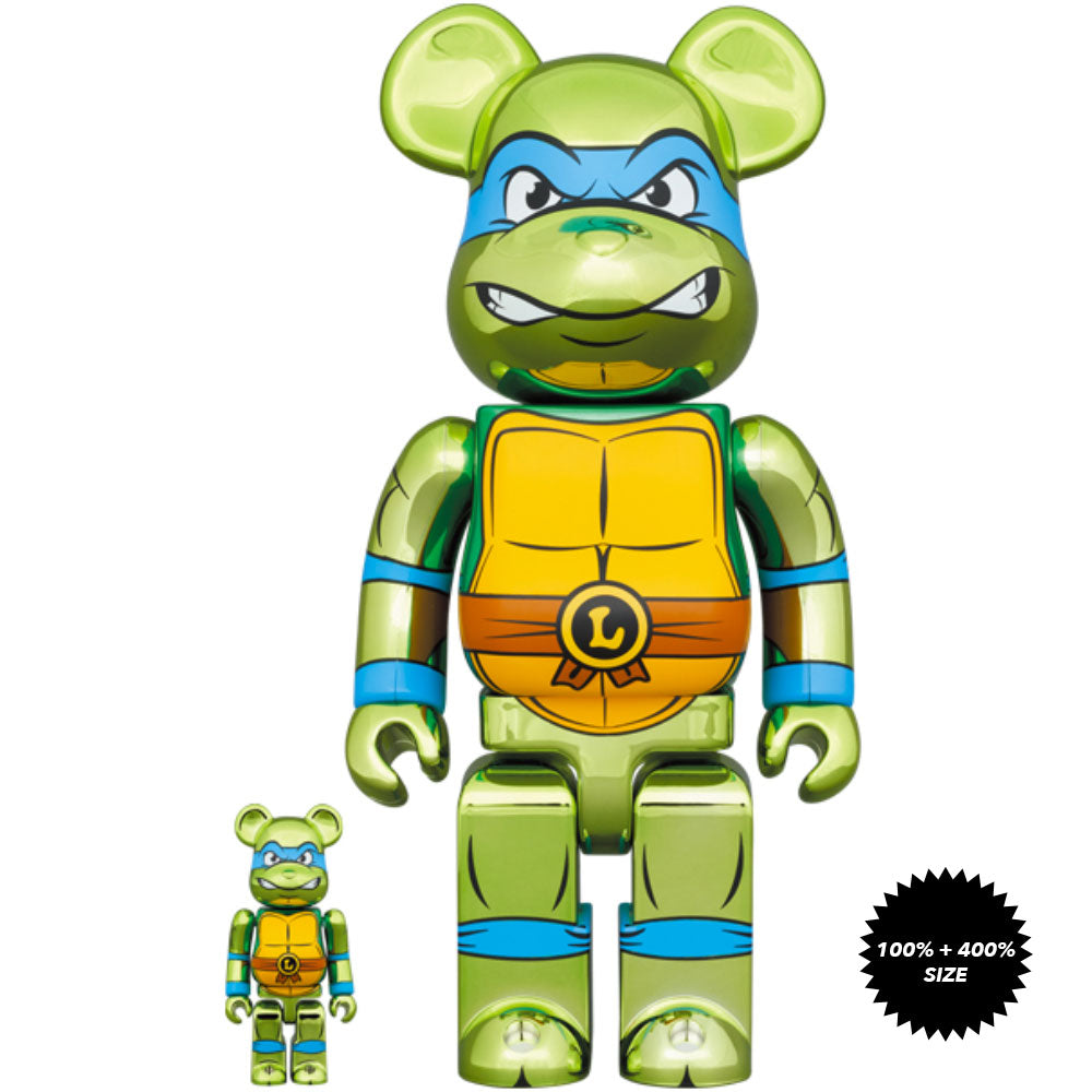 TMNT: Leonardo (Chrome Ver.) 100% + 400% Bearbrick Set by Medicom Toy