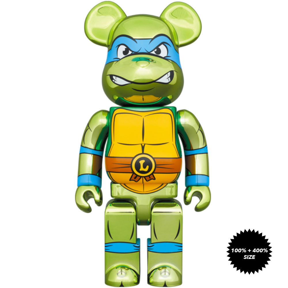 TMNT: Leonardo (Chrome Ver.) 100% + 400% Bearbrick Set by Medicom Toy