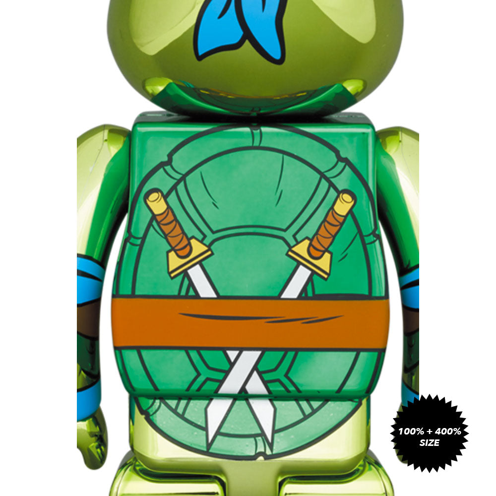 TMNT: Leonardo (Chrome Ver.) 100% + 400% Bearbrick Set by Medicom Toy