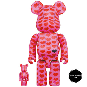 Hide Pink Heart 100% + 400% Bearbrick Set by Medicom Toy