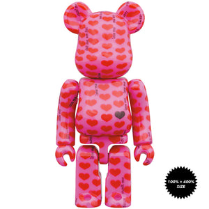Hide Pink Heart 100% + 400% Bearbrick Set by Medicom Toy