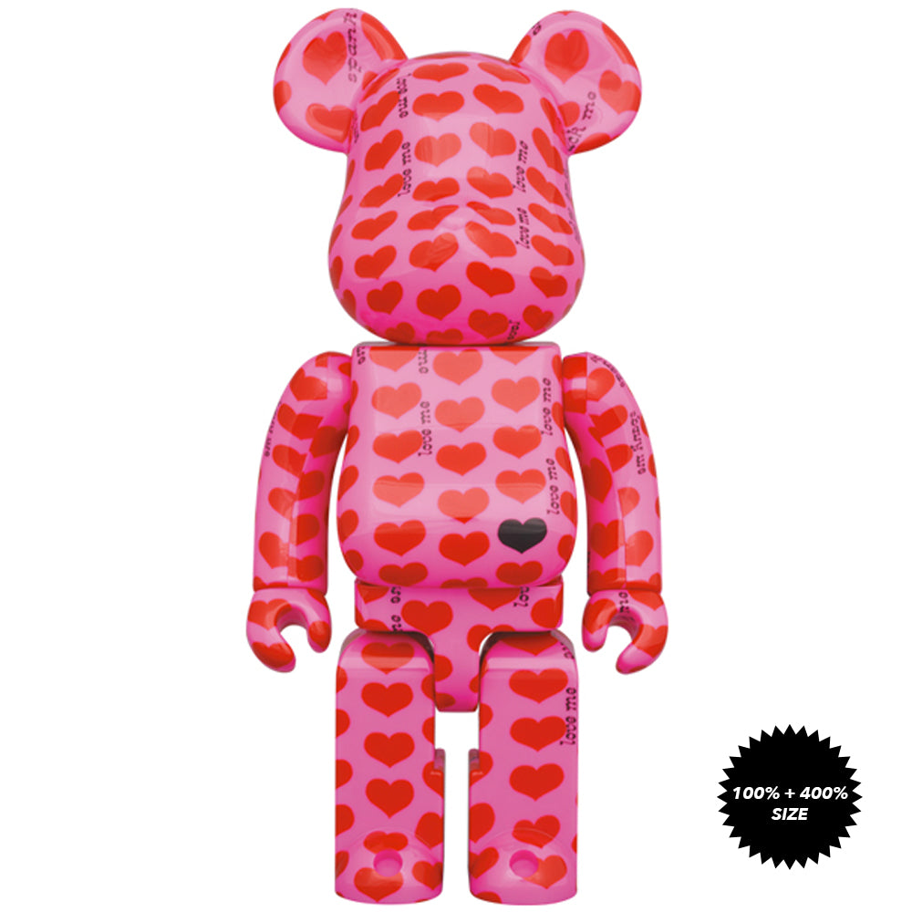 Hide Pink Heart 100% + 400% Bearbrick Set by Medicom Toy - Mindzai