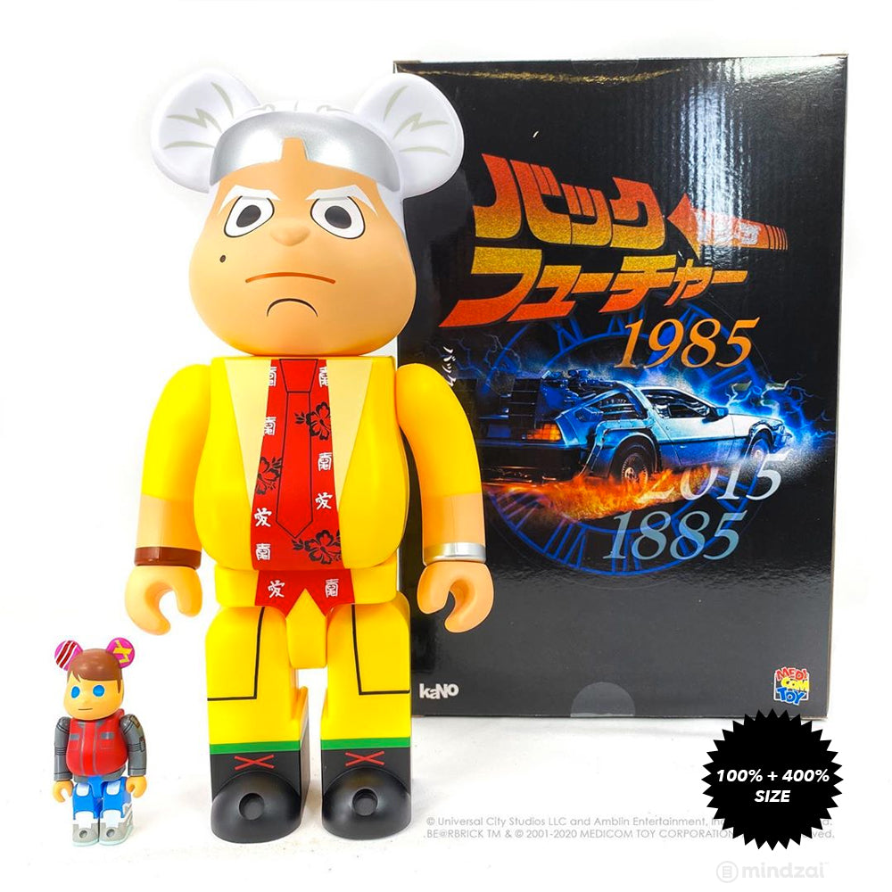 Back to the Future: Emmett &quot;Doc&quot; Brown DCON 2020 100% + 400% Bearbrick Set by Medicom Toy
