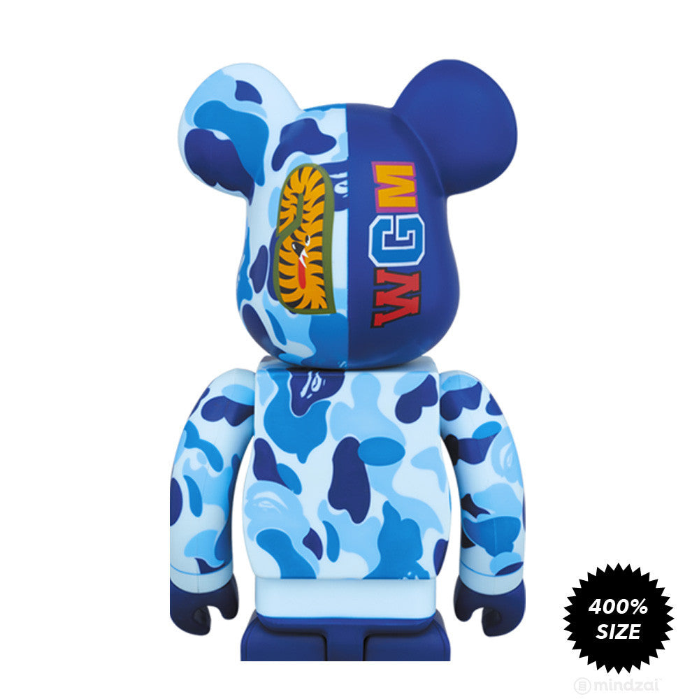 Blue Bape Camo Shark Bearbrick 400% by Medicom Toy x Bape