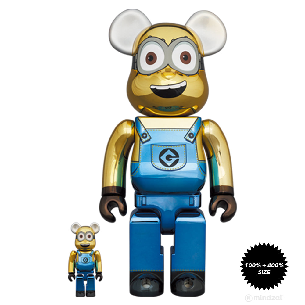 Dave Minion (Chrome Ver.) 100% + 400% Bearbrick Set by Medicom Toy