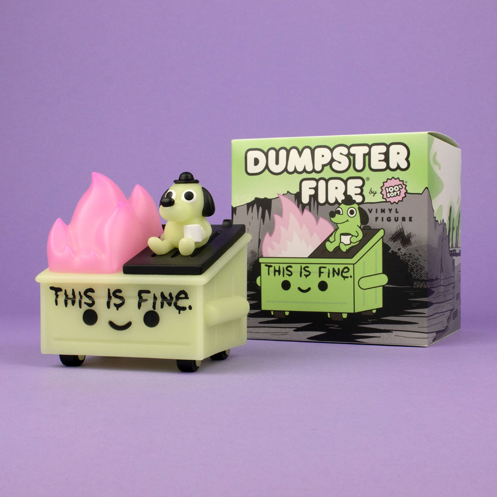 Dumpster Fire &quot;This Is Fine&quot; GID Vinyl Figure by 100% Soft