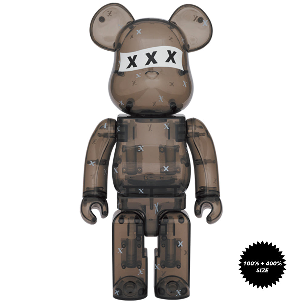 God Selection XXX Black Clear 100% + 400% Bearbrick Set by Medicom