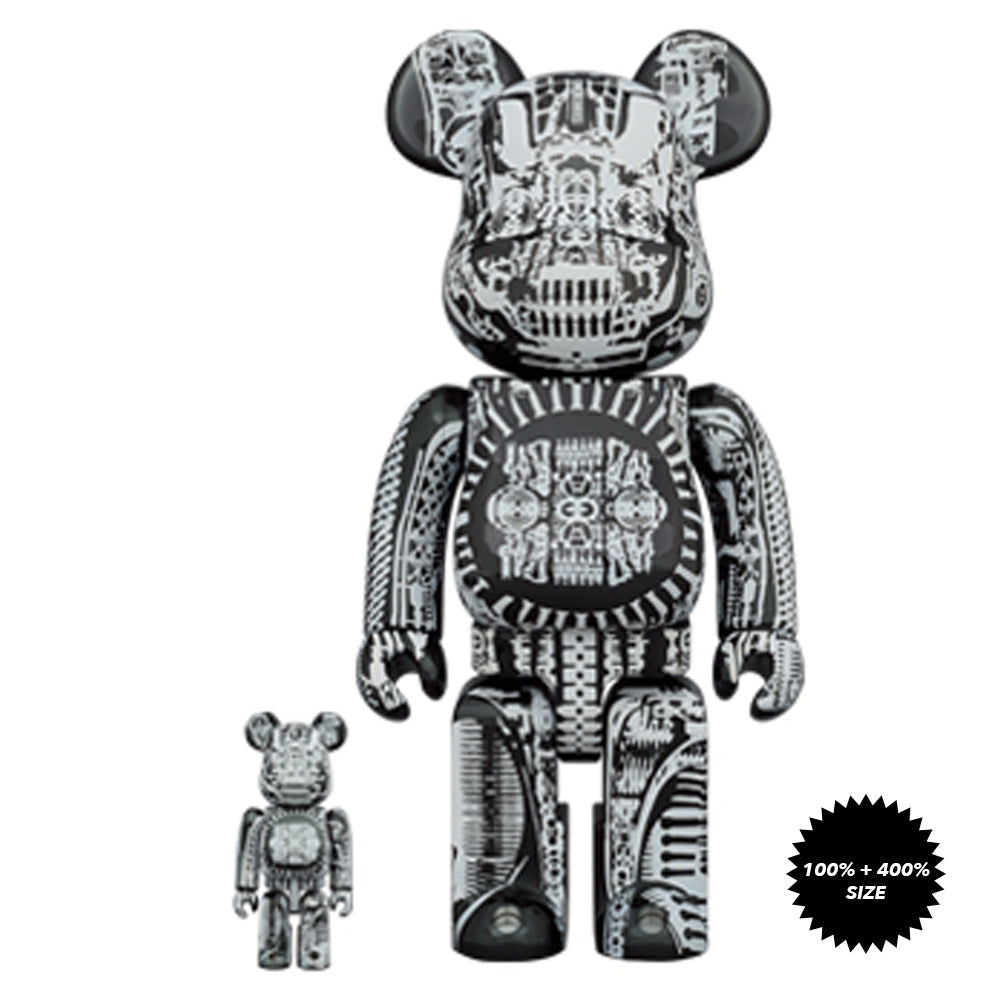 H.R. Giger Black Chrome Version 100% + 400% Bearbrick Set by Medicom Toy