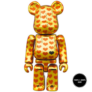 Hide Gold Heart 100% + 400% Bearbrick Set by Medicom Toy - Mindzai