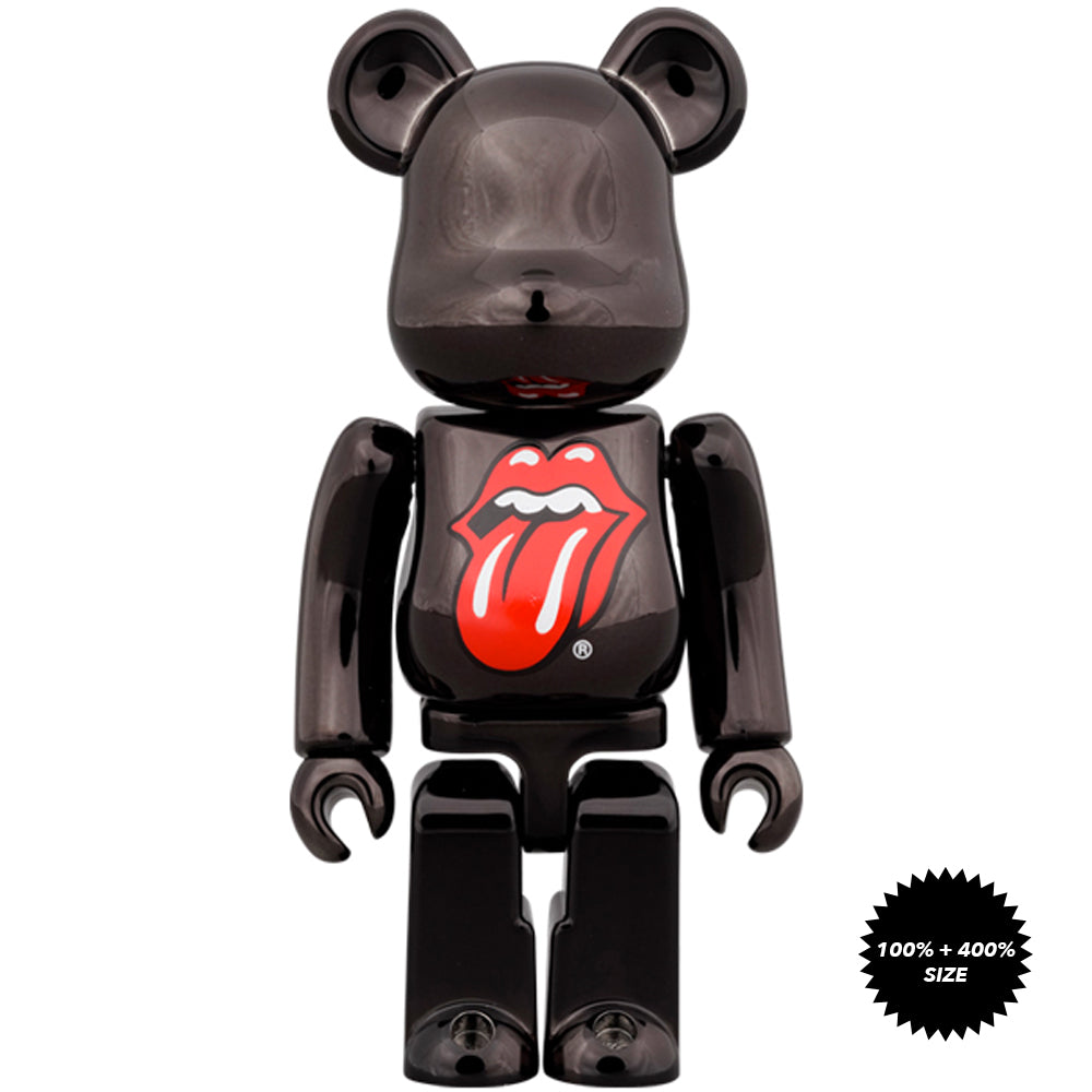 The Rolling Stones Lips & Tongue (Black Chrome Ver.) 100% + 400% Bearbrick Set by Medicom Toy
