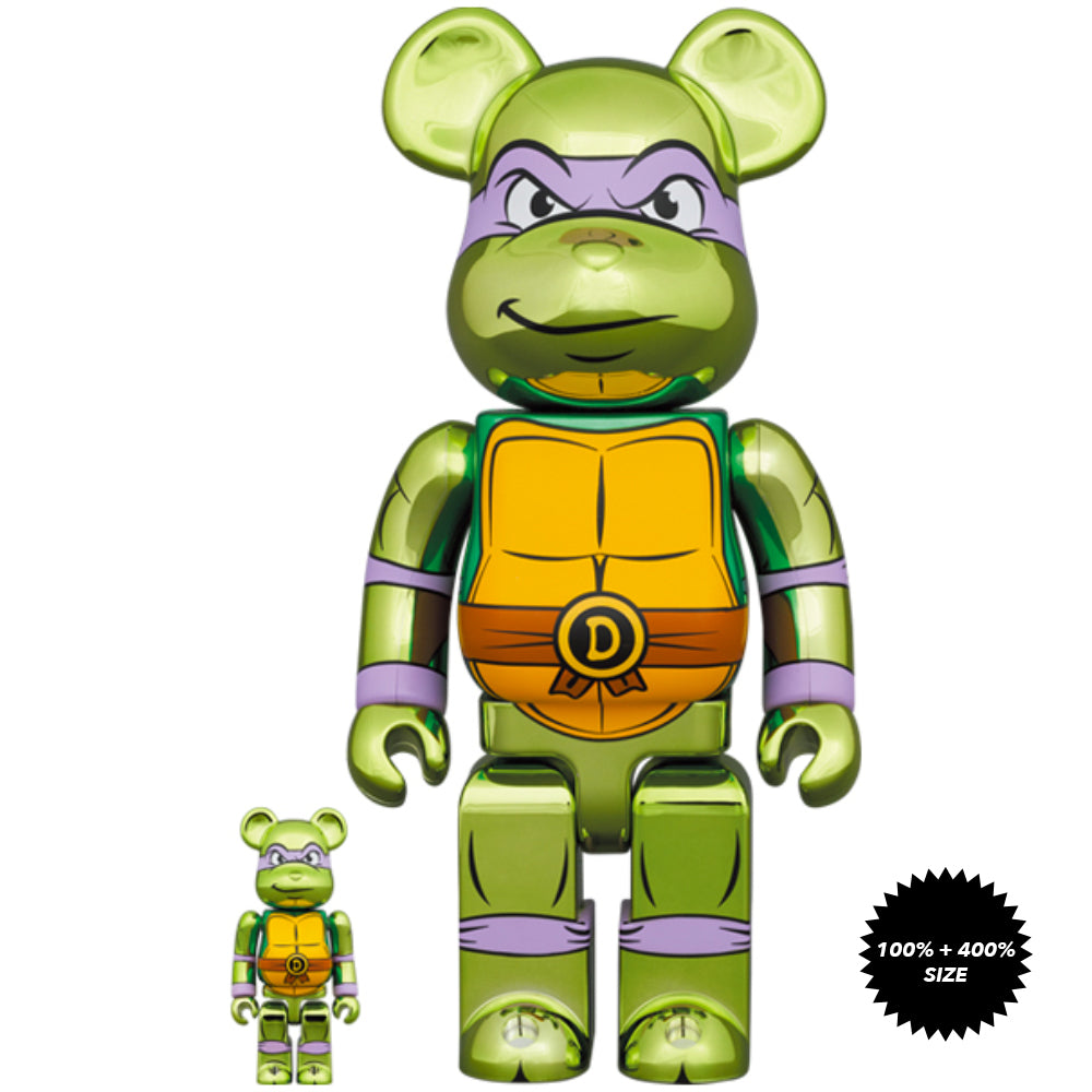 TMNT: Donatello (Chrome Ver.) 100% + 400% Bearbrick Set by Medicom Toy