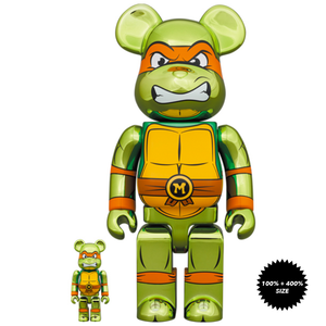 TMNT: Michelangelo (Chrome Ver.) 100% + 400% Bearbrick Set by Medicom Toy