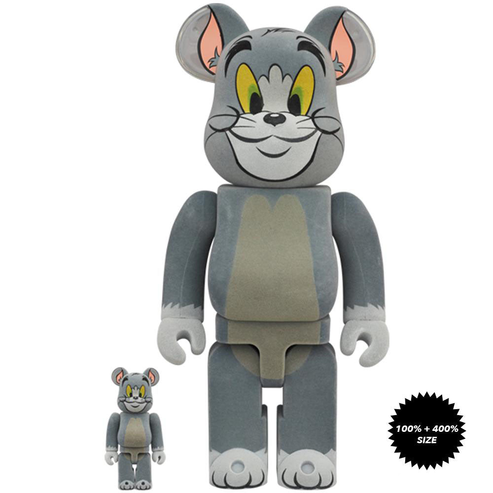 Tom And Jerry: Tom (Flocked Ver.) 100% + 400% Bearbrick Set by Medicom Toy