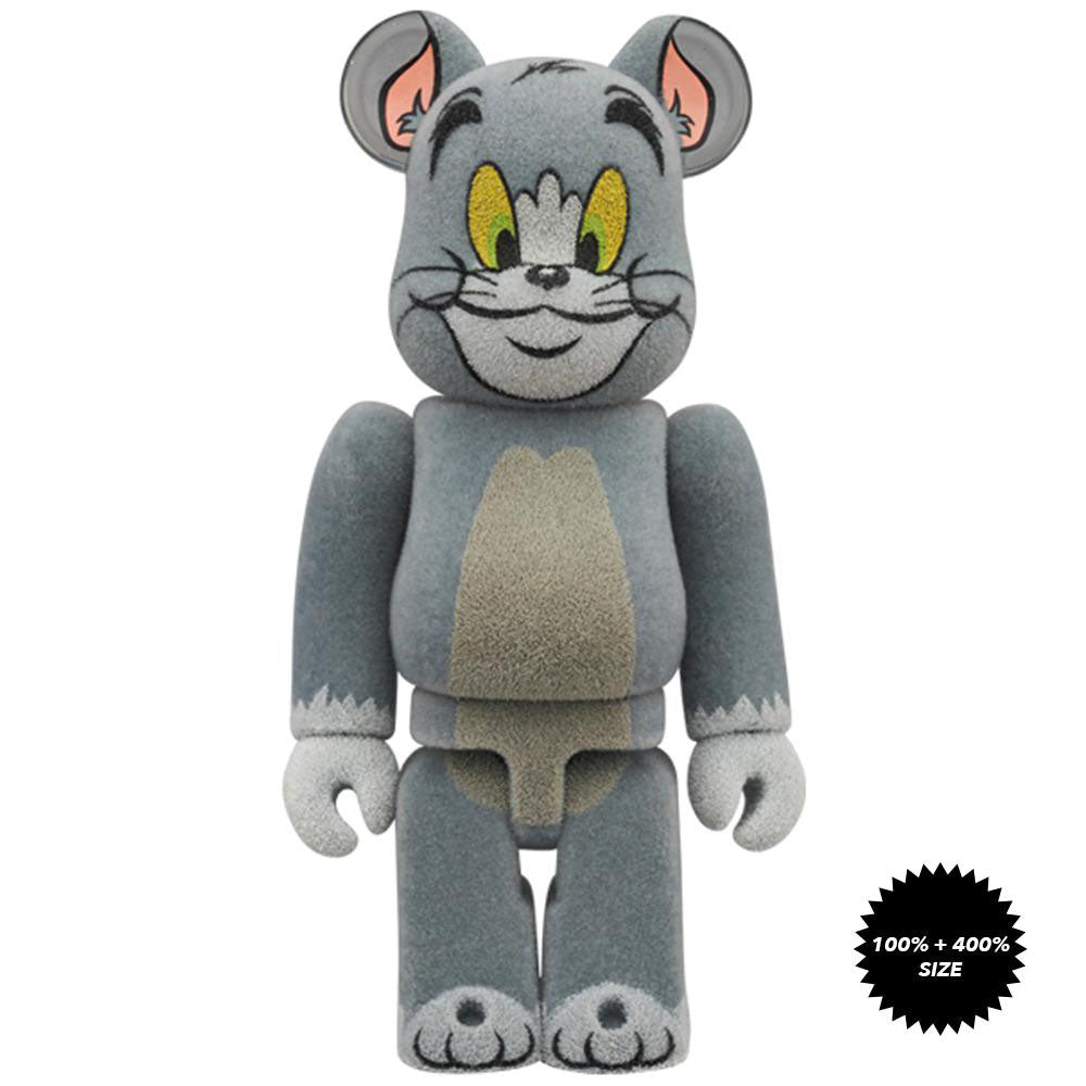 Tom And Jerry: Tom (Flocked Ver.) 100% + 400% Bearbrick Set by Medicom Toy