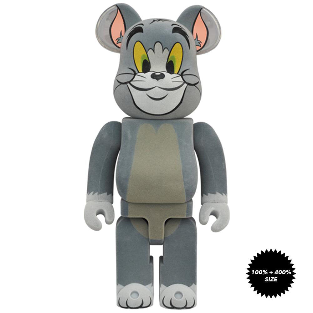 Tom And Jerry: Tom (Flocked Ver.) 100% + 400% Bearbrick Set by Medicom Toy