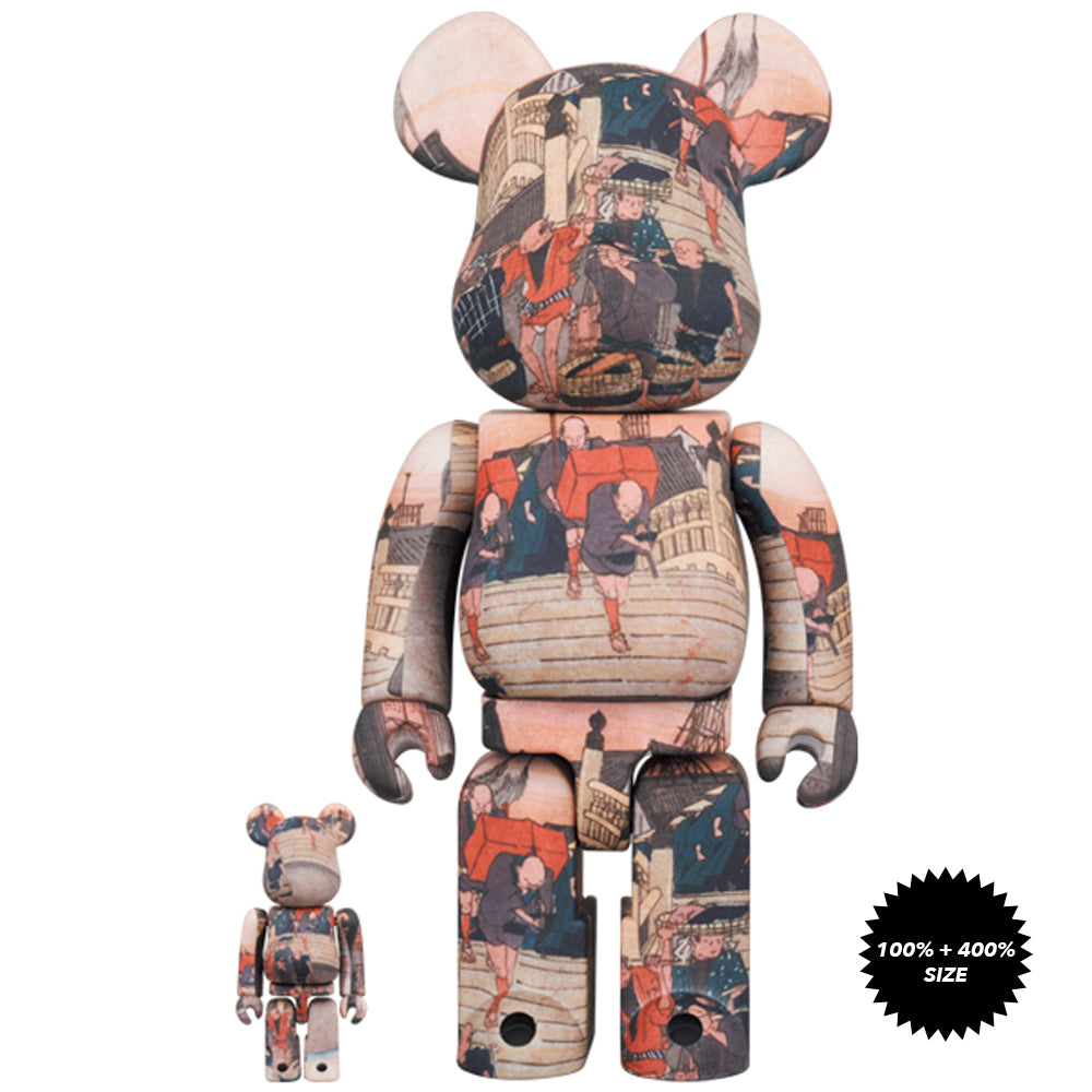 Utagawa Hiroshige &quot;The 53 Stations of the Tokaido-Nihonbashi&quot; 100% + 400% Bearbrick Set by Medicom Toy