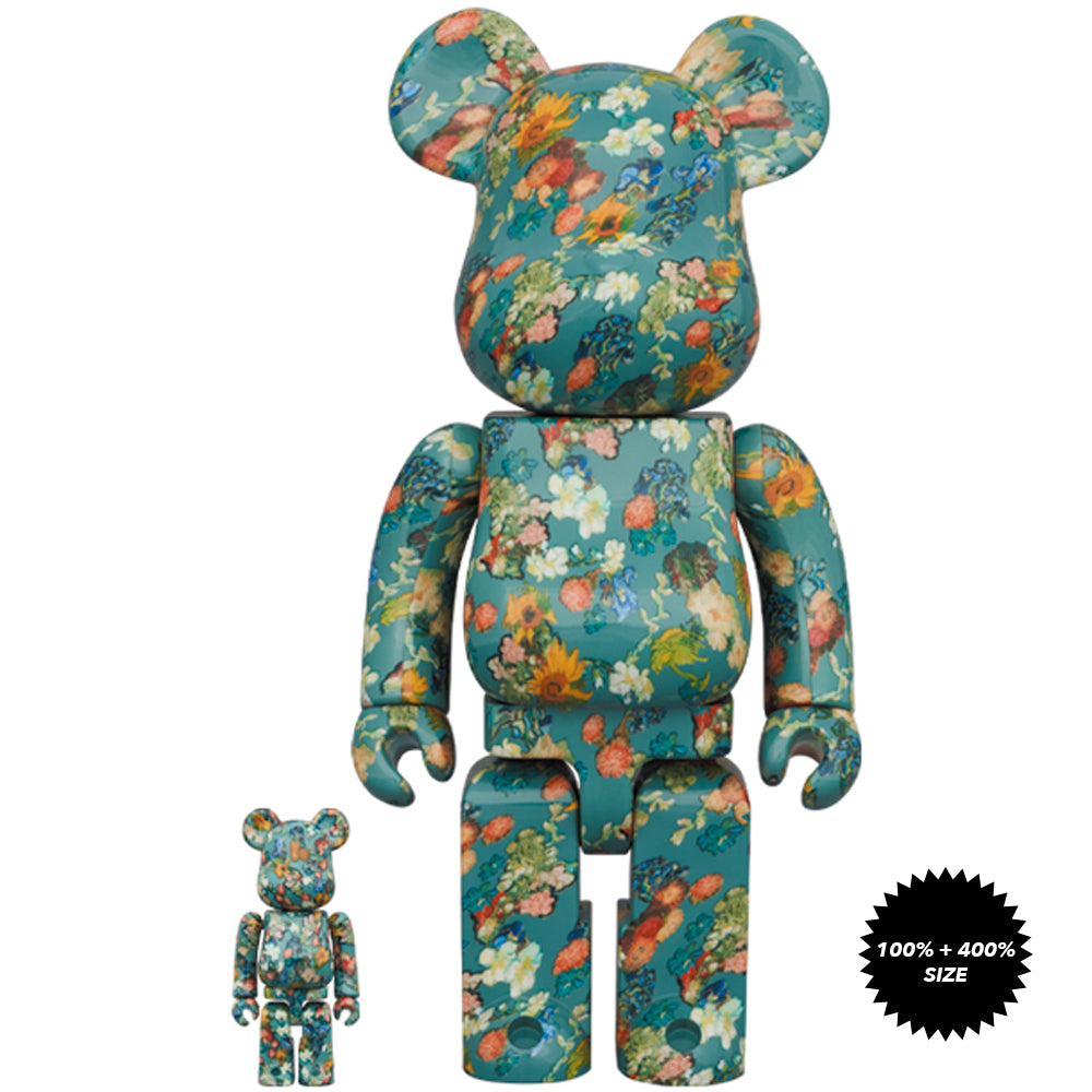 *Pre-order* Floral Pattern 50th Anniversary of the Van Gogh Museum 100% + 400% Bearbrick Set by Medicom Toy